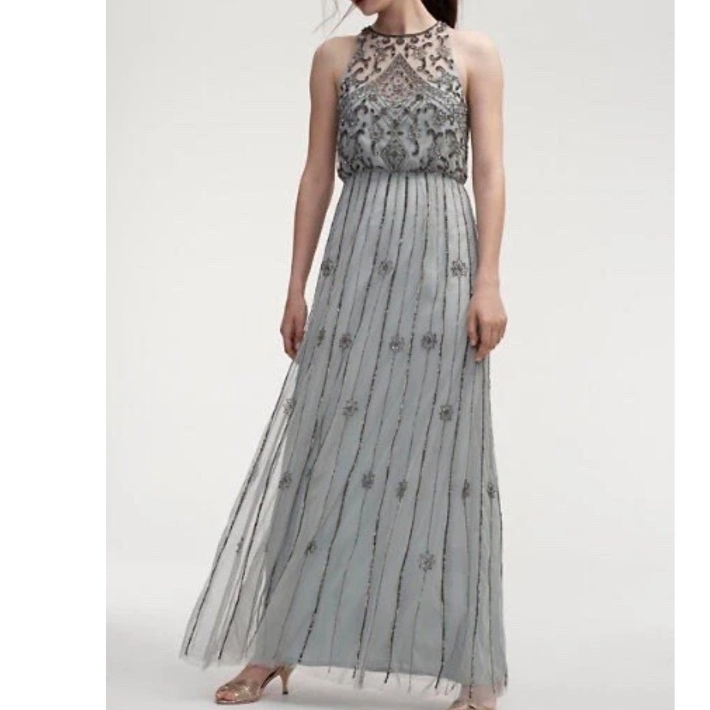BHLDN Amada Dress Morning Mist Beaded Sequin Dress Art Deco Formal Gown Sz 4